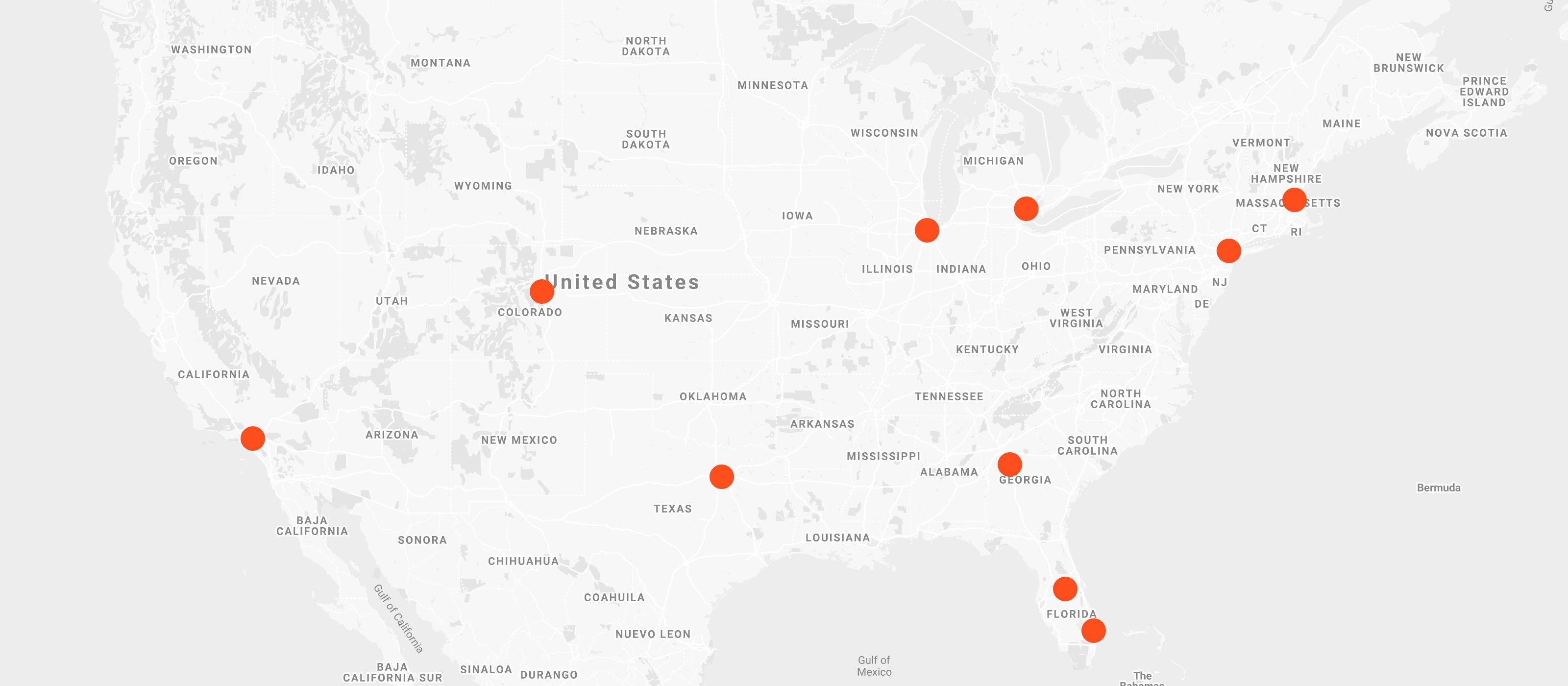 DBI Office Map, serving multiple cities across the country including New York City, Miami, Chicago, Atlanta, Dallas, Denver, Orlando, Los Angeles, Boston, and Detroit.